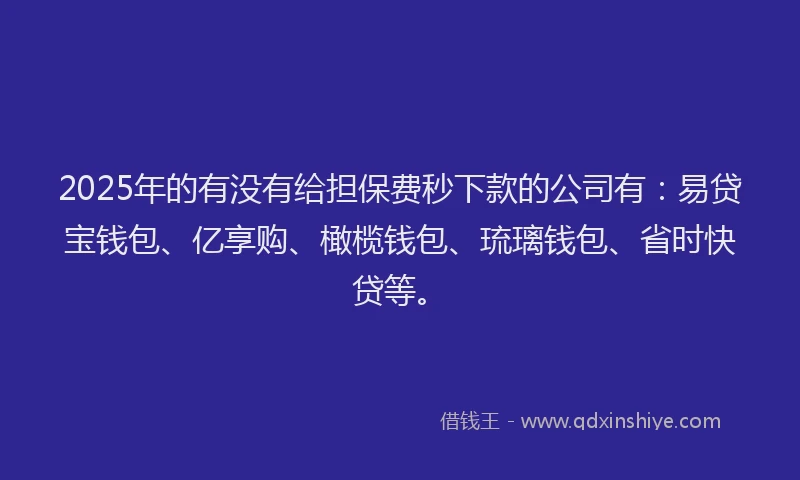 2025年的有没有给担保费秒下款的公司有：易贷宝钱包、亿享购、橄榄钱包、琉璃钱包、省时快贷等。