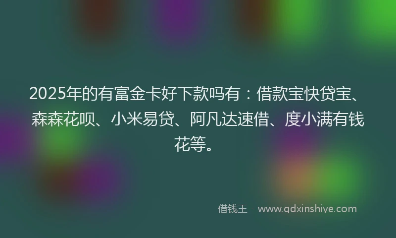 2025年的有富金卡好下款吗有：借款宝快贷宝、森森花呗、小米易贷、阿凡达速借、度小满有钱花等。