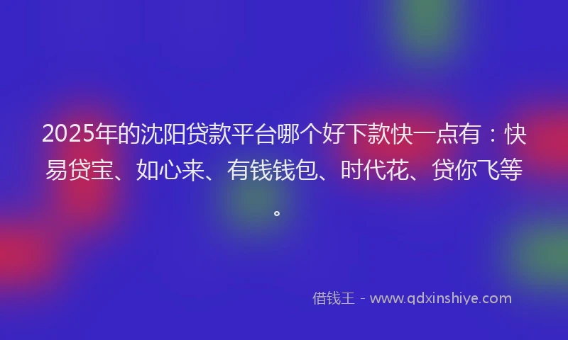 2025年的沈阳贷款平台哪个好下款快一点有：快易贷宝、如心来、有钱钱包、时代花、贷你飞等。