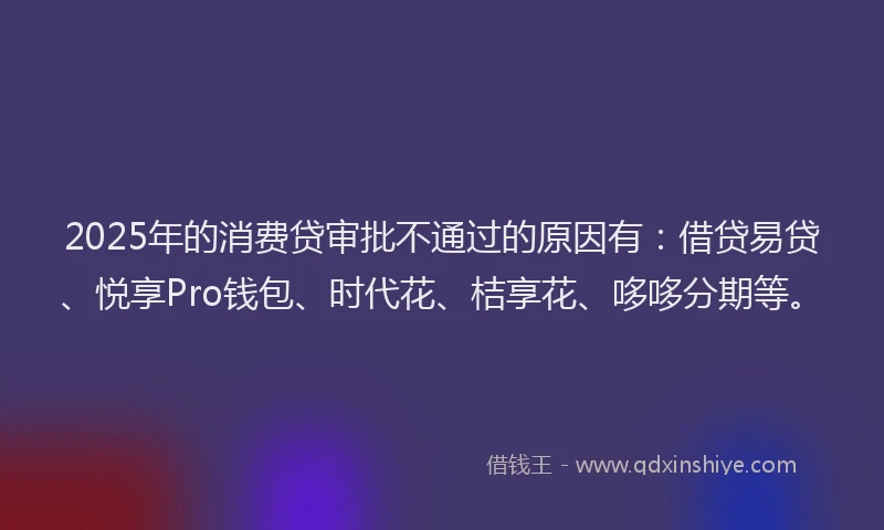 2025年的消费贷审批不通过的原因有：借贷易贷、悦享Pro钱包、时代花、桔享花、哆哆分期等。