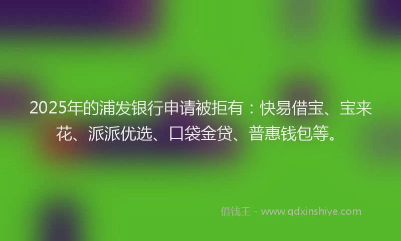 2025年的浦发银行申请被拒有：快易借宝、宝来花、派派优选、口袋金贷、普惠钱包等。