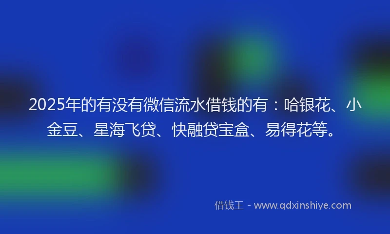 2025年的有没有微信流水借钱的有：哈银花、小金豆、星海飞贷、快融贷宝盒、易得花等。