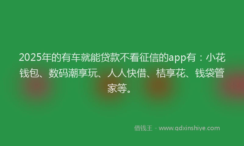 2025年的有车就能贷款不看征信的app有：小花钱包、数码潮享玩、人人快借、桔享花、钱袋管家等。