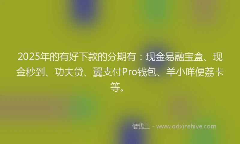 2025年的有好下款的分期有：现金易融宝盒、现金秒到、功夫贷、翼支付Pro钱包、羊小咩便荔卡等。