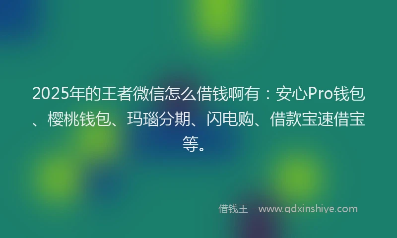 2025年的王者微信怎么借钱啊有：安心Pro钱包、樱桃钱包、玛瑙分期、闪电购、借款宝速借宝等。