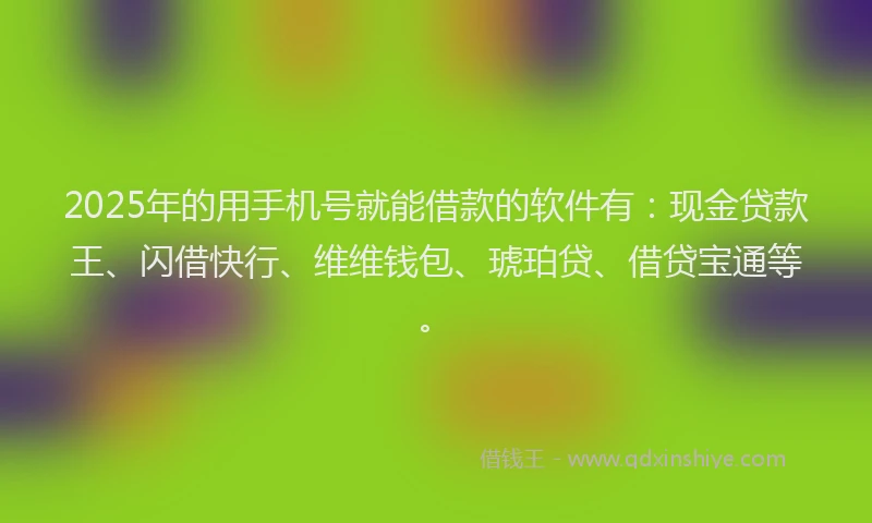 2025年的用手机号就能借款的软件有：现金贷款王、闪借快行、维维钱包、琥珀贷、借贷宝通等。