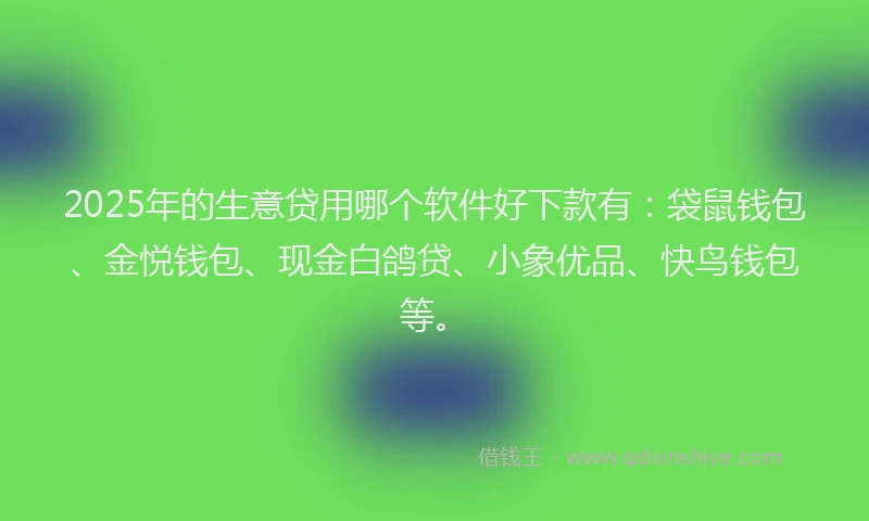 2025年的生意贷用哪个软件好下款有：袋鼠钱包、金悦钱包、现金白鸽贷、小象优品、快鸟钱包等。
