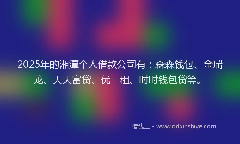 2025年的湘潭个人借款公司有：森森钱包、金瑞龙、天天富贷、优一租、时时钱包贷等。