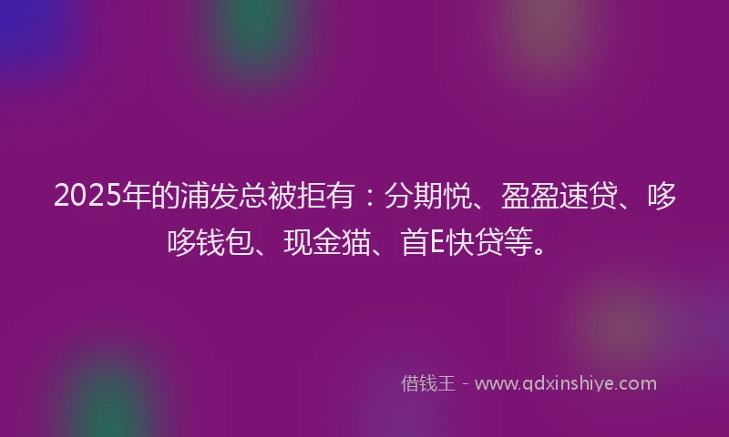 2025年的浦发总被拒有：分期悦、盈盈速贷、哆哆钱包、现金猫、首E快贷等。