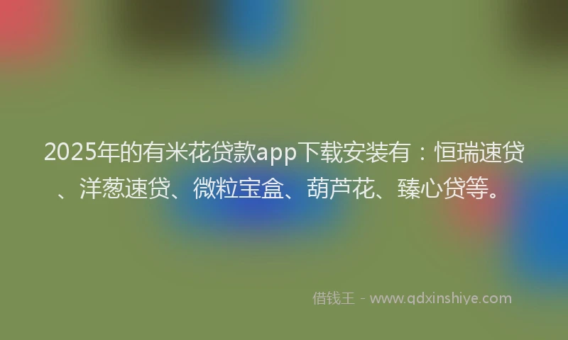 2025年的有米花贷款app下载安装有：恒瑞速贷、洋葱速贷、微粒宝盒、葫芦花、臻心贷等。