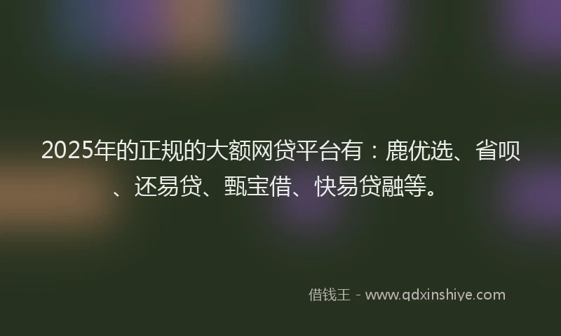 2025年的正规的大额网贷平台有：鹿优选、省呗、还易贷、甄宝借、快易贷融等。