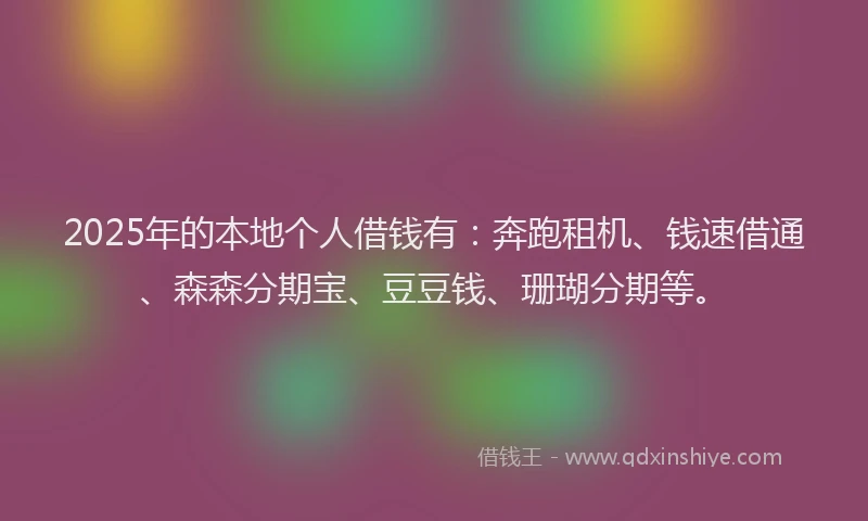 2025年的本地个人借钱有：奔跑租机、钱速借通、森森分期宝、豆豆钱、珊瑚分期等。