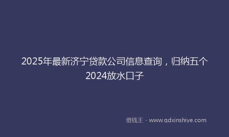 2025年最新济宁贷款公司信息查询，归纳五个2024放水口子