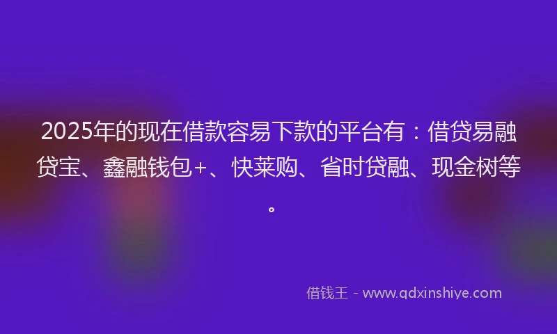 2025年的现在借款容易下款的平台有：借贷易融贷宝、鑫融钱包+、快莱购、省时贷融、现金树等。