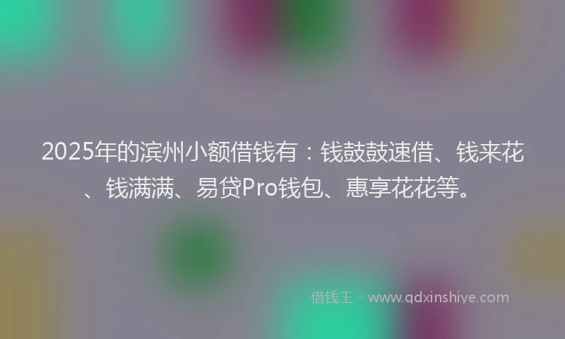 2025年的滨州小额借钱有：钱鼓鼓速借、钱来花、钱满满、易贷Pro钱包、惠享花花等。