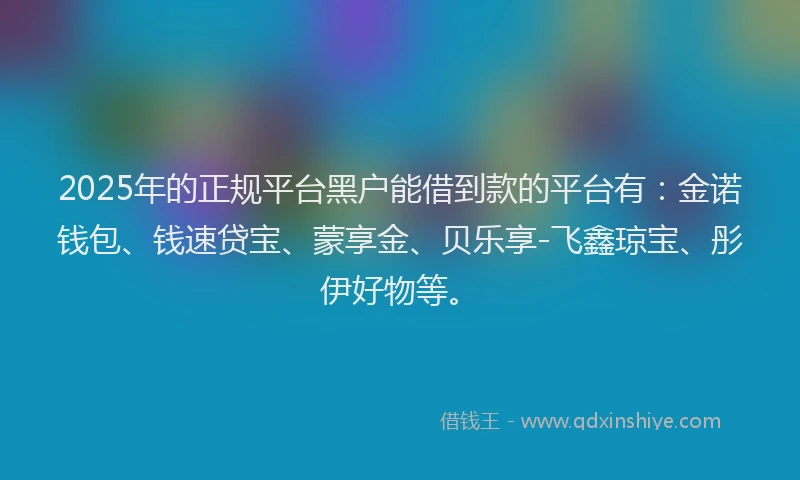 2025年的正规平台黑户能借到款的平台有：金诺钱包、钱速贷宝、蒙享金、贝乐享-飞鑫琼宝、彤伊好物等。