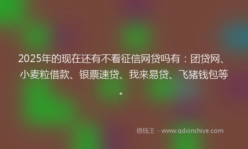 2025年的现在还有不看征信网贷吗有：团贷网、小麦粒借款、银票速贷、我来易贷、飞猪钱包等。
