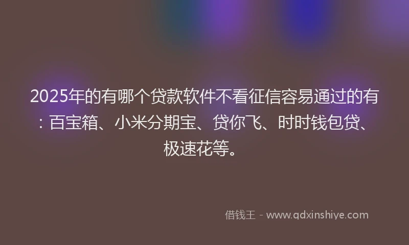 2025年的有哪个贷款软件不看征信容易通过的有：百宝箱、小米分期宝、贷你飞、时时钱包贷、极速花等。