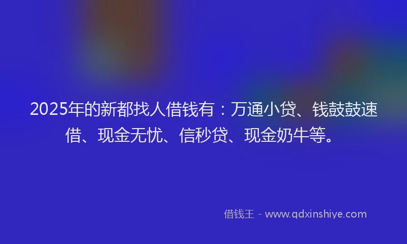 2025年的新都找人借钱有：万通小贷、钱鼓鼓速借、现金无忧、信秒贷、现金奶牛等。