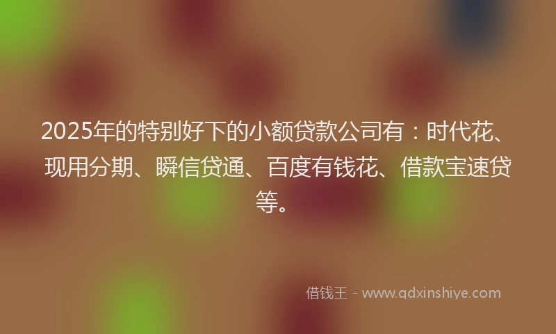 2025年的特别好下的小额贷款公司有：时代花、现用分期、瞬信贷通、百度有钱花、借款宝速贷等。