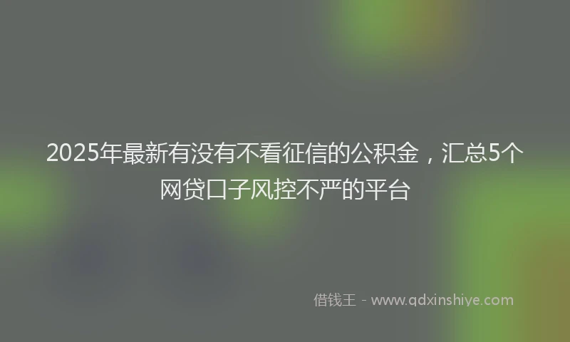 2025年最新有没有不看征信的公积金，汇总5个网贷口子风控不严的平台