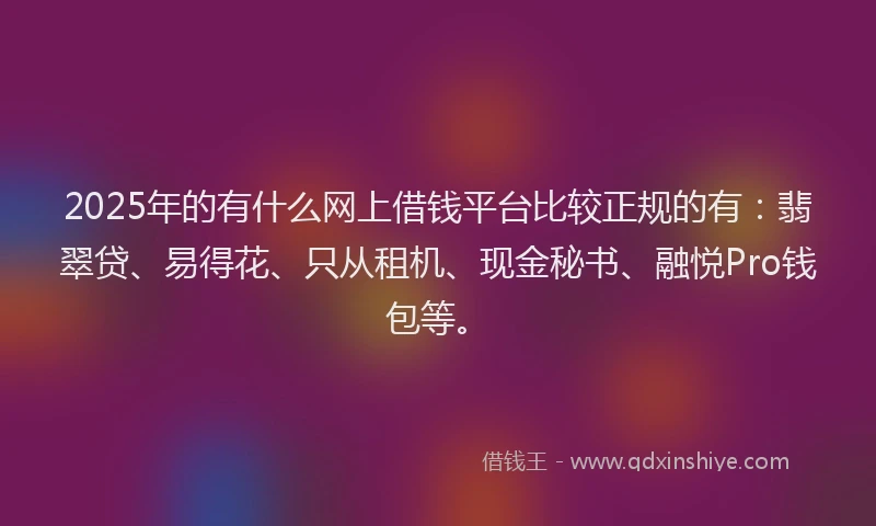 2025年的有什么网上借钱平台比较正规的有：翡翠贷、易得花、只从租机、现金秘书、融悦Pro钱包等。