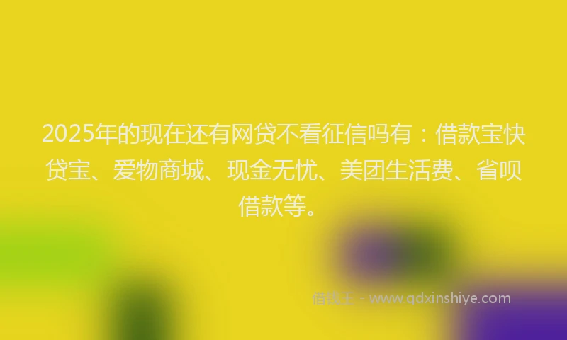 2025年的现在还有网贷不看征信吗有：借款宝快贷宝、爱物商城、现金无忧、美团生活费、省呗借款等。