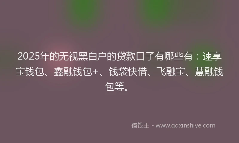 2025年的无视黑白户的贷款口子有哪些有：速享宝钱包、鑫融钱包+、钱袋快借、飞融宝、慧融钱包等。