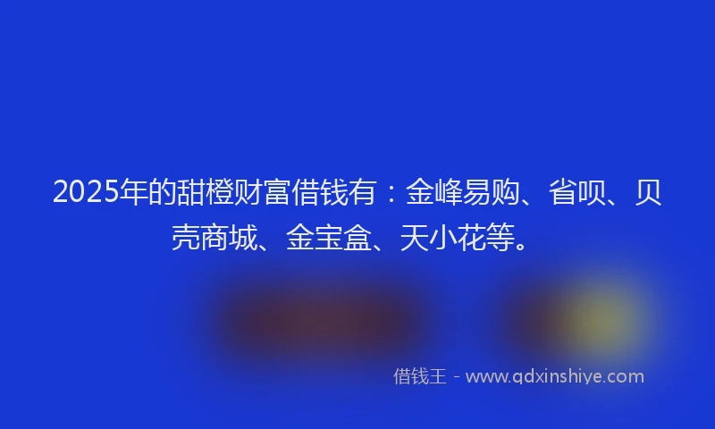 2025年的甜橙财富借钱有：金峰易购、省呗、贝壳商城、金宝盒、天小花等。