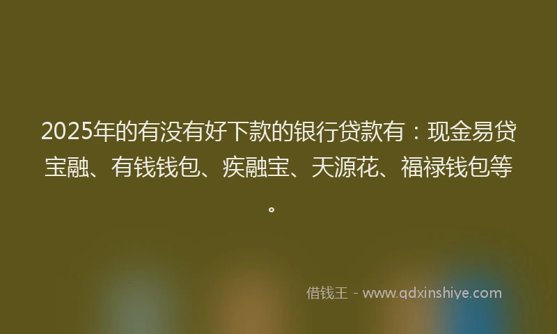 2025年的有没有好下款的银行贷款有：现金易贷宝融、有钱钱包、疾融宝、天源花、福禄钱包等。