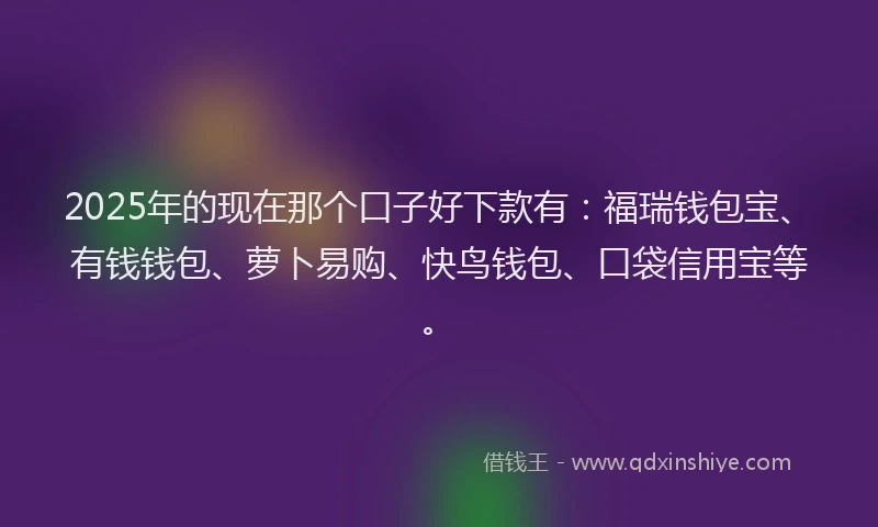 2025年的现在那个口子好下款有：福瑞钱包宝、有钱钱包、萝卜易购、快鸟钱包、口袋信用宝等。
