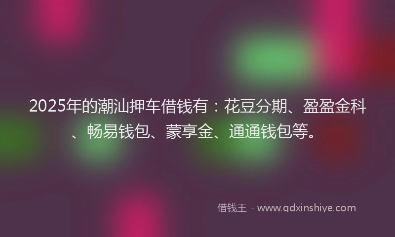 2025年的潮汕押车借钱有：花豆分期、盈盈金科、畅易钱包、蒙享金、通通钱包等。