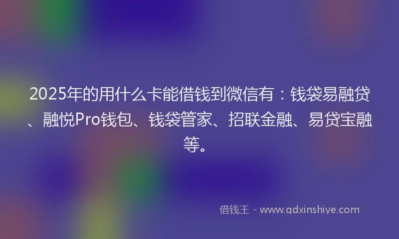 2025年的用什么卡能借钱到微信有：钱袋易融贷、融悦Pro钱包、钱袋管家、招联金融、易贷宝融等。