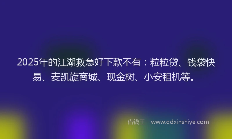 2025年的江湖救急好下款不有：粒粒贷、钱袋快易、麦凯旋商城、现金树、小安租机等。