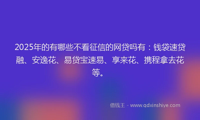 2025年的有哪些不看征信的网贷吗有：钱袋速贷融、安逸花、易贷宝速易、享来花、携程拿去花等。