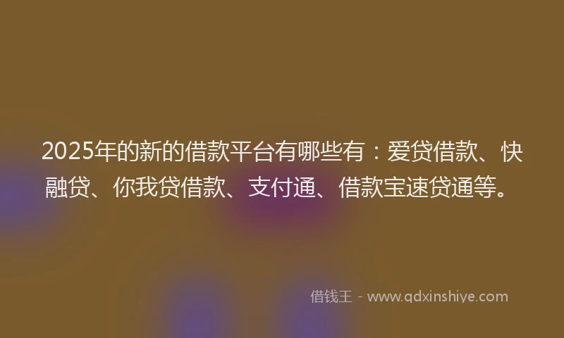 2025年的新的借款平台有哪些有：爱贷借款、快融贷、你我贷借款、支付通、借款宝速贷通等。