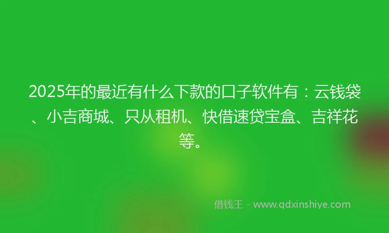 2025年的最近有什么下款的口子软件有：云钱袋、小吉商城、只从租机、快借速贷宝盒、吉祥花等。