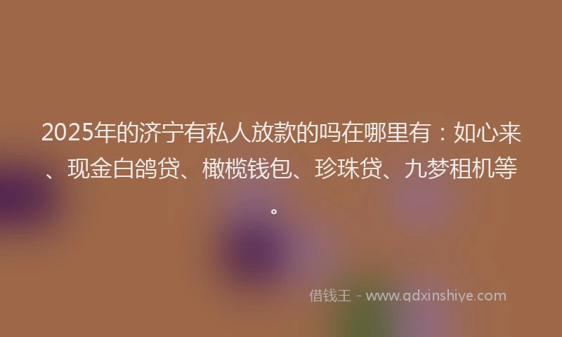 2025年的济宁有私人放款的吗在哪里有：如心来、现金白鸽贷、橄榄钱包、珍珠贷、九梦租机等。