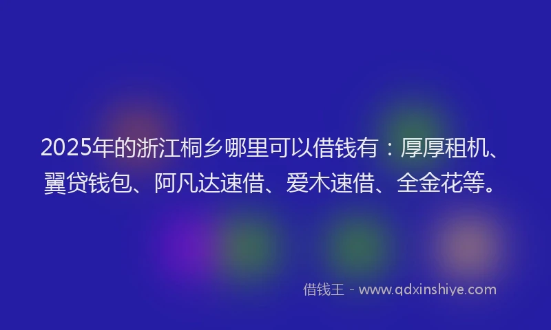 2025年的浙江桐乡哪里可以借钱有：厚厚租机、翼贷钱包、阿凡达速借、爱木速借、全金花等。