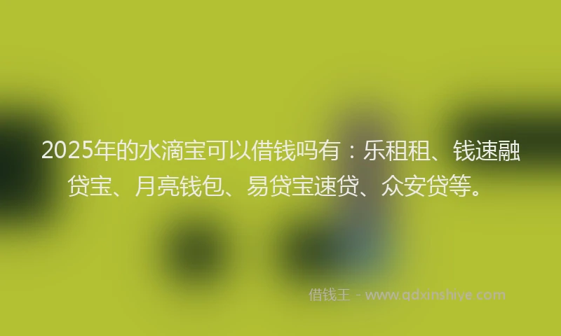 2025年的水滴宝可以借钱吗有：乐租租、钱速融贷宝、月亮钱包、易贷宝速贷、众安贷等。