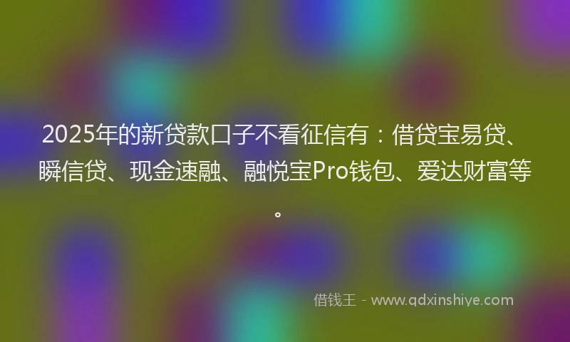 2025年的新贷款口子不看征信有：借贷宝易贷、瞬信贷、现金速融、融悦宝Pro钱包、爱达财富等。