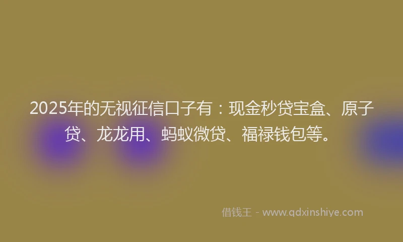 2025年的无视征信口子有：现金秒贷宝盒、原子贷、龙龙用、蚂蚁微贷、福禄钱包等。