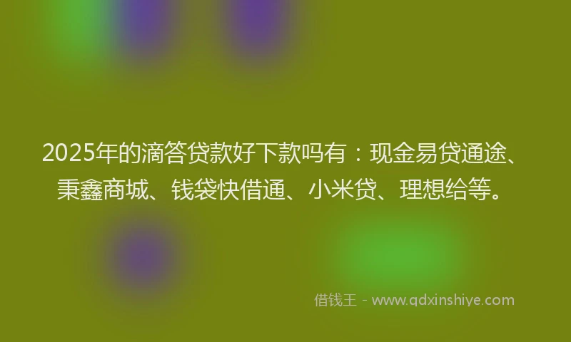 2025年的滴答贷款好下款吗有：现金易贷通途、秉鑫商城、钱袋快借通、小米贷、理想给等。