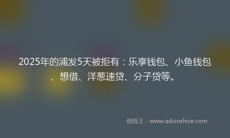 2025年的浦发5天被拒有：乐享钱包、小鱼钱包、想借、洋葱速贷、分子贷等。