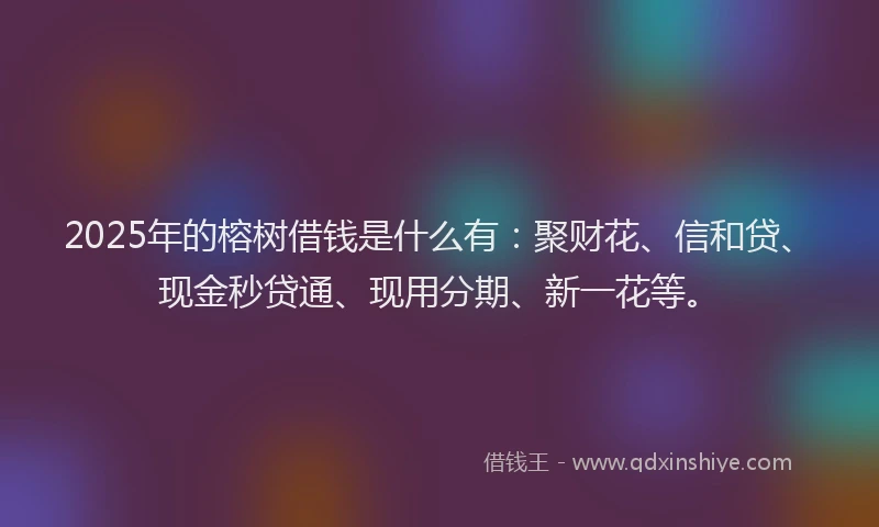 2025年的榕树借钱是什么有：聚财花、信和贷、现金秒贷通、现用分期、新一花等。
