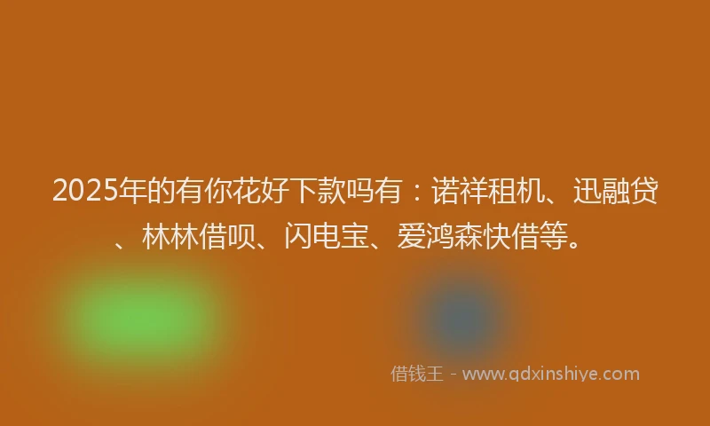 2025年的有你花好下款吗有：诺祥租机、迅融贷、林林借呗、闪电宝、爱鸿森快借等。
