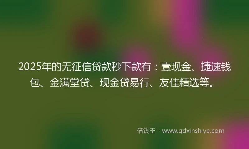 2025年的无征信贷款秒下款有：壹现金、捷速钱包、金满堂贷、现金贷易行、友佳精选等。
