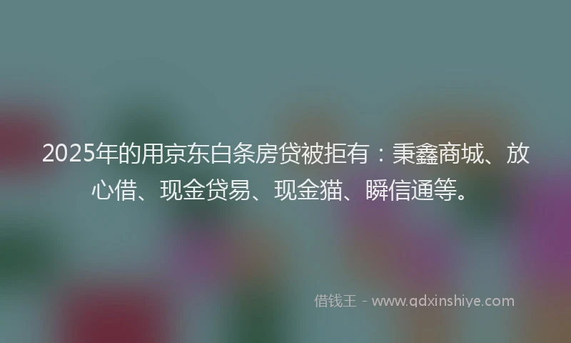 2025年的用京东白条房贷被拒有：秉鑫商城、放心借、现金贷易、现金猫、瞬信通等。