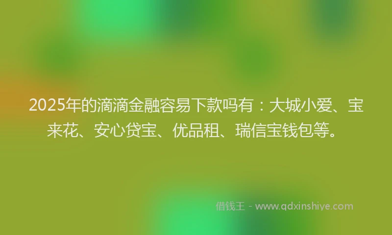 2025年的滴滴金融容易下款吗有：大城小爱、宝来花、安心贷宝、优品租、瑞信宝钱包等。
