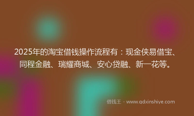 2025年的淘宝借钱操作流程有：现金侠易借宝、同程金融、瑞耀商城、安心贷融、新一花等。